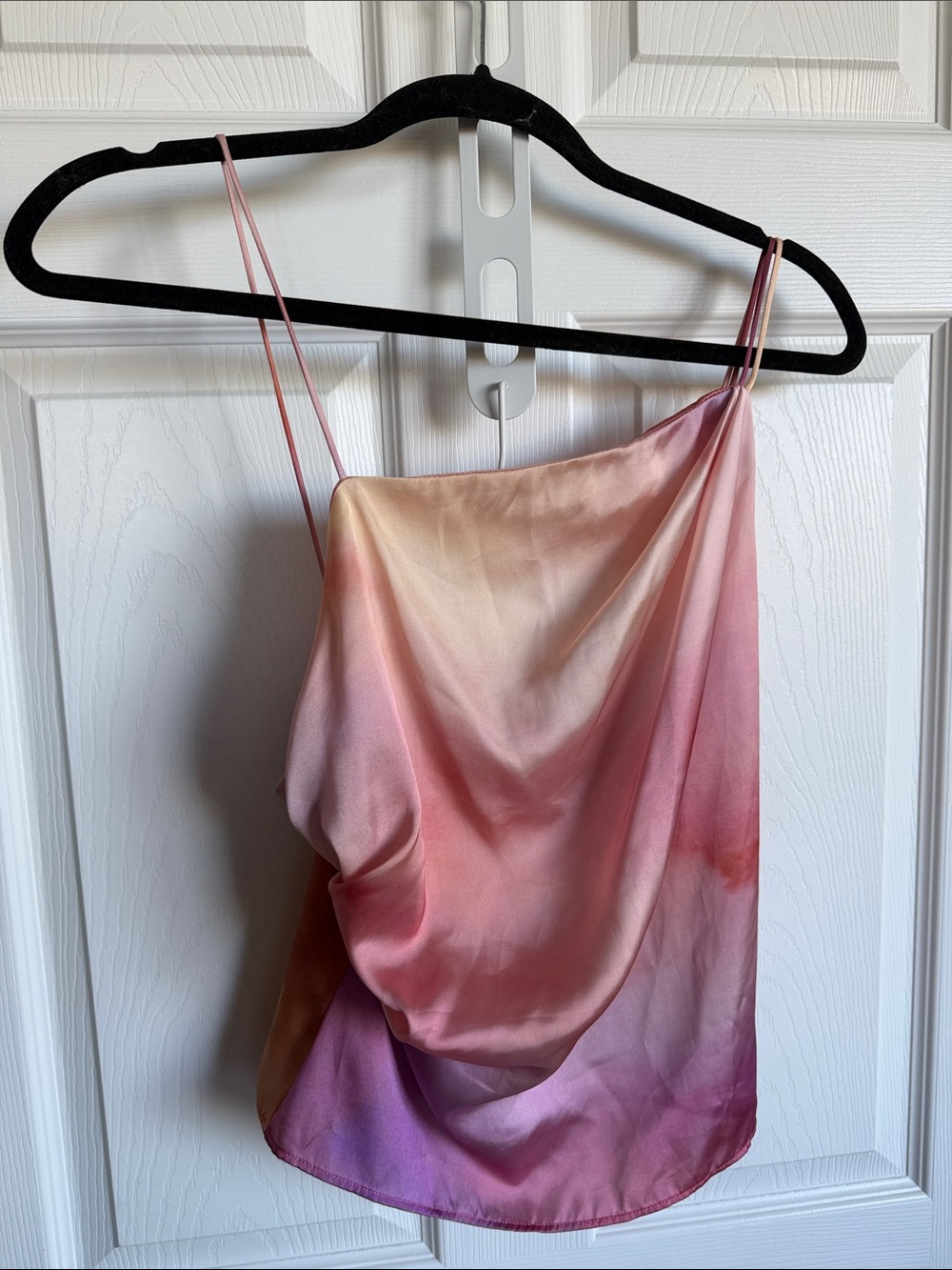 Zara Ombre Satin Cowl Neck Cami — Pink Peach Purple